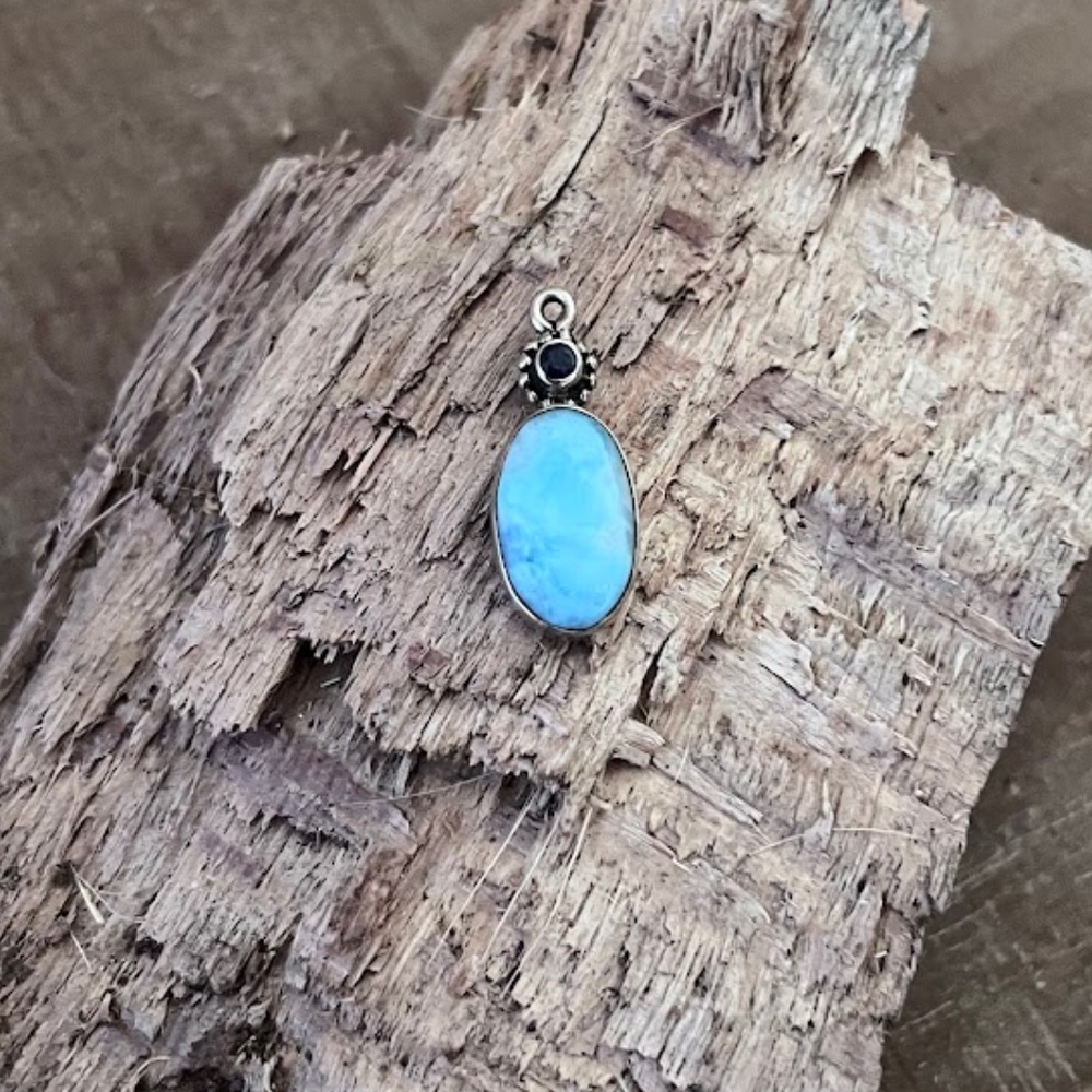 Larimar Stone Sterling Silver Stamped 925 Mount Pendant Host Pick - Picture 2 of 8